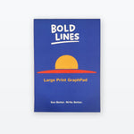 Blue Bold Lines Large Print Graph Pad front cover with sunset graphic and See Better Write Better tagline