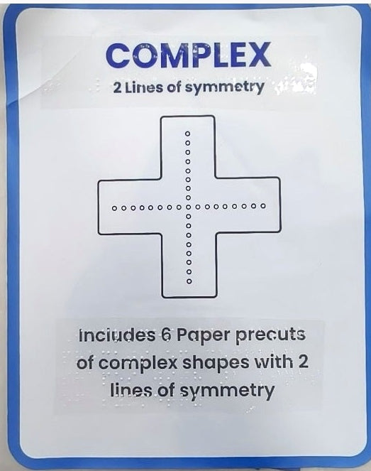 SymSym zip pouch labelled Complex 2 Lines of Symmetry showing a cross-shaped tactile folding activity