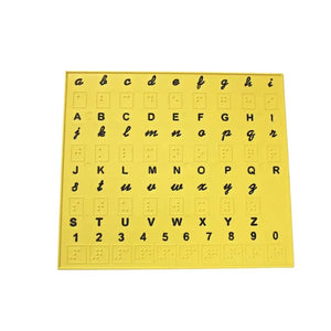 Braille English alphabet chart plastic plate yellow — Worth Trust teaching aid for blind students