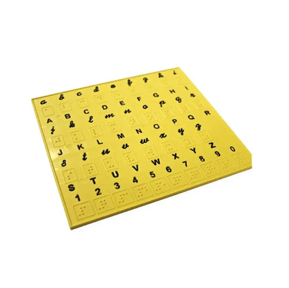 Braille English alphabet chart plastic plate yellow — Worth Trust teaching aid for blind students