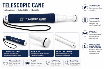 Telescopic White Cane (9 Section, 118 cm) | Adjustable Mobility Cane for Visually Impaired