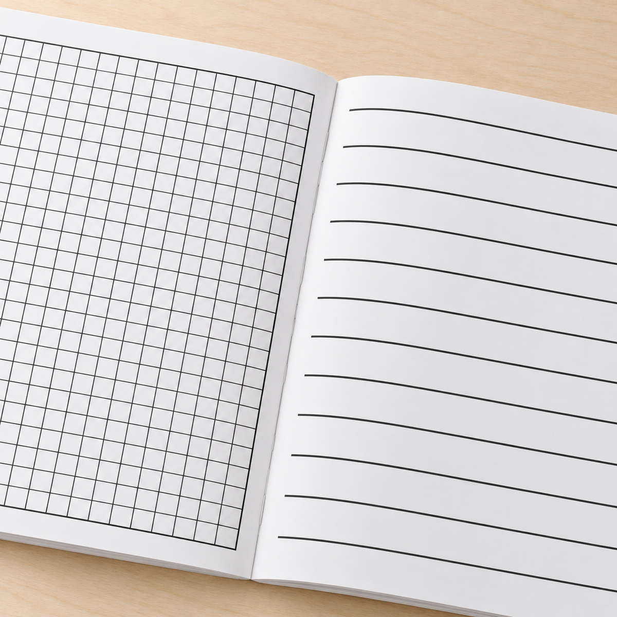 Illustrative classroom use of the Bold Lines Combo Pad combining graph work with large handwriting on facing pages
