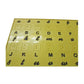 Close-up of Braille dots and print letters on English alphabet training plate
