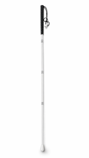 Folding white cane collapsed into 5 sections — portable mobility aid visually impaired