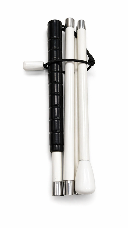 Premium 5-fold aluminium white cane 120cm for blind India — rubber grip