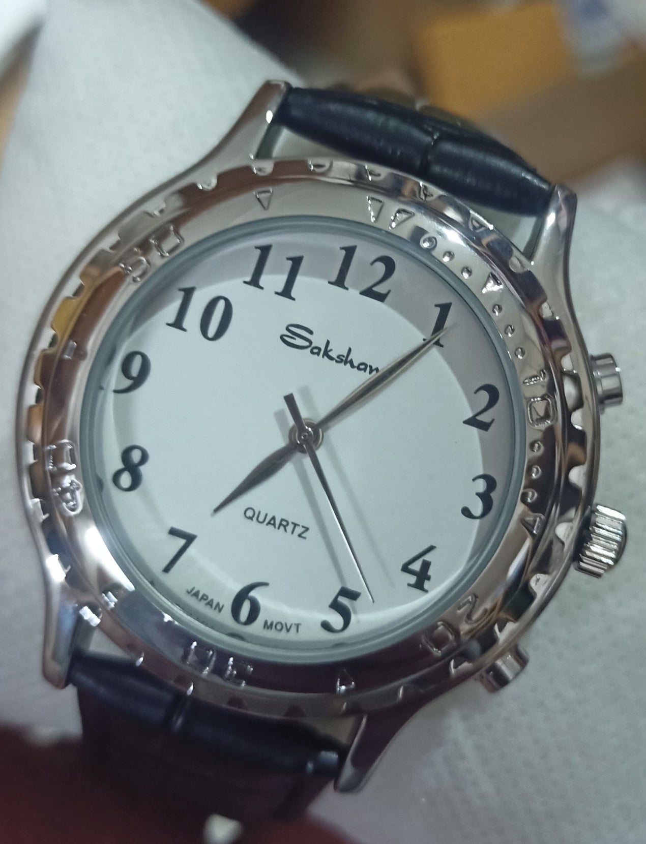 Talking Silver Wrist Watch With Leather Strap — For Blind & Visually Impaired | Saksham