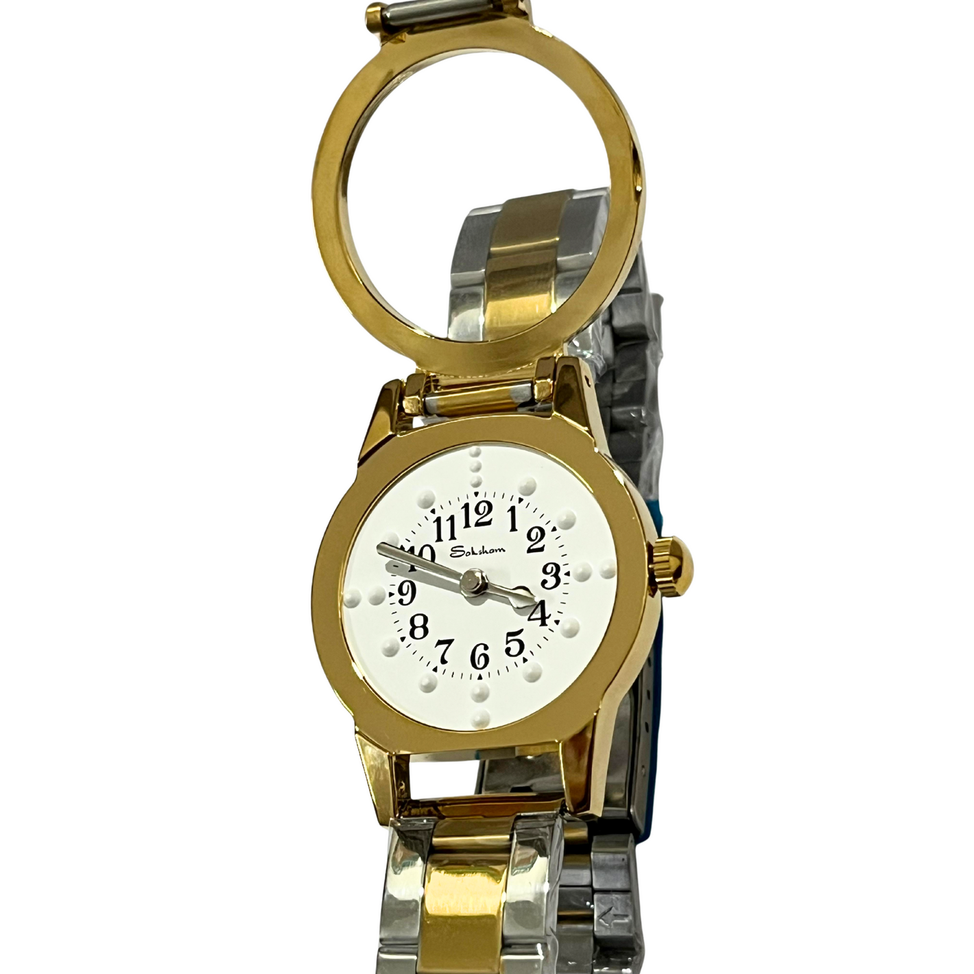 Golden Dial Braille Watch For Gents With Leather Strap