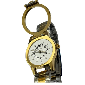 9008 Golden Dial Braille Watch For Lady With Chain Strap@