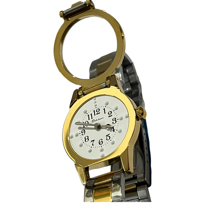 9008 Golden Dial Braille Watch For Lady With Chain Strap@