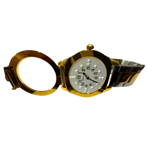 Golden Dial Braille Watch For Gents With Leather Strap
