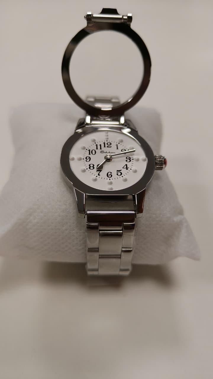 Silver dial Braille Watch For Ladies With Chain Strap