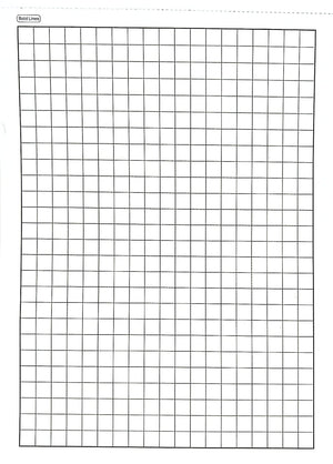 Close-up of a Bold Lines graph paper sheet with square grid, strong outer border and cut guide at the top