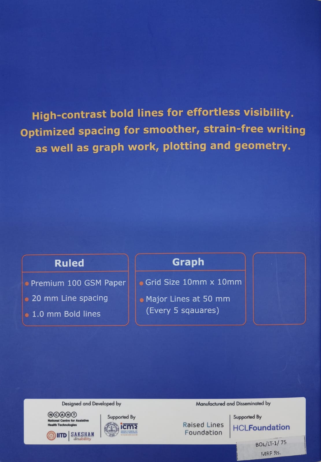 Actual Bold Lines Combo Pad opened to graph paper alongside thick black ruled writing lines