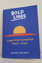 Front cover of Bold Lines Large Print Combo Pad Ruled plus Graph in blue with yellow sun design