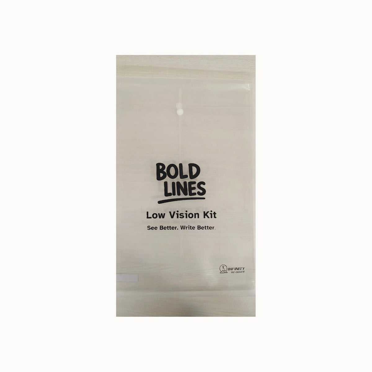 Bold Lines Low Vision Kit branded translucent snap-close storage folder