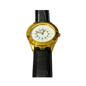 9008 Golden Dial Braille Watch For Gents With Leather Strap@ Saksham