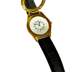 9008 Golden Dial Braille Watch For Gents With Leather Strap@