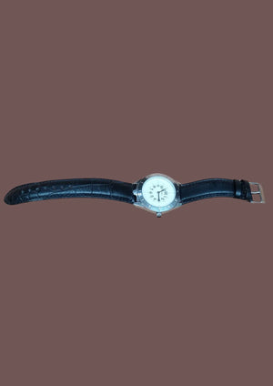 Silver Dial Wrist Watch Leather Strap (Male) A T Portal